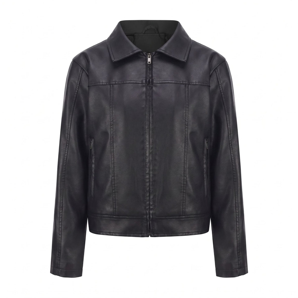 Women's PU Lapel Collar Zip Jacket | Black, Coffee, Camel