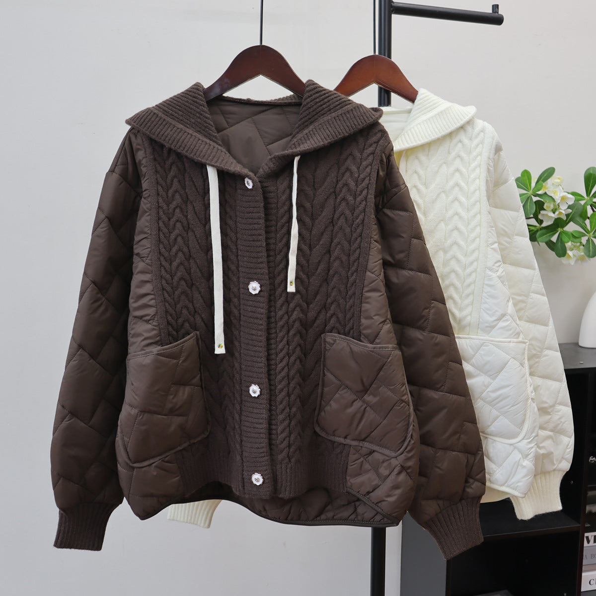 Women's Hooded Cardigan Jacket | Loose Fit, Off White, Brown, Black