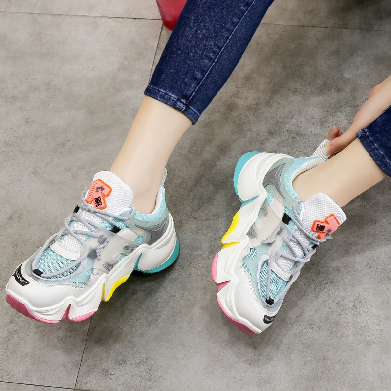 Women's Rainbow Chunky Platform Sneakers | Breathable Casual Shoes
