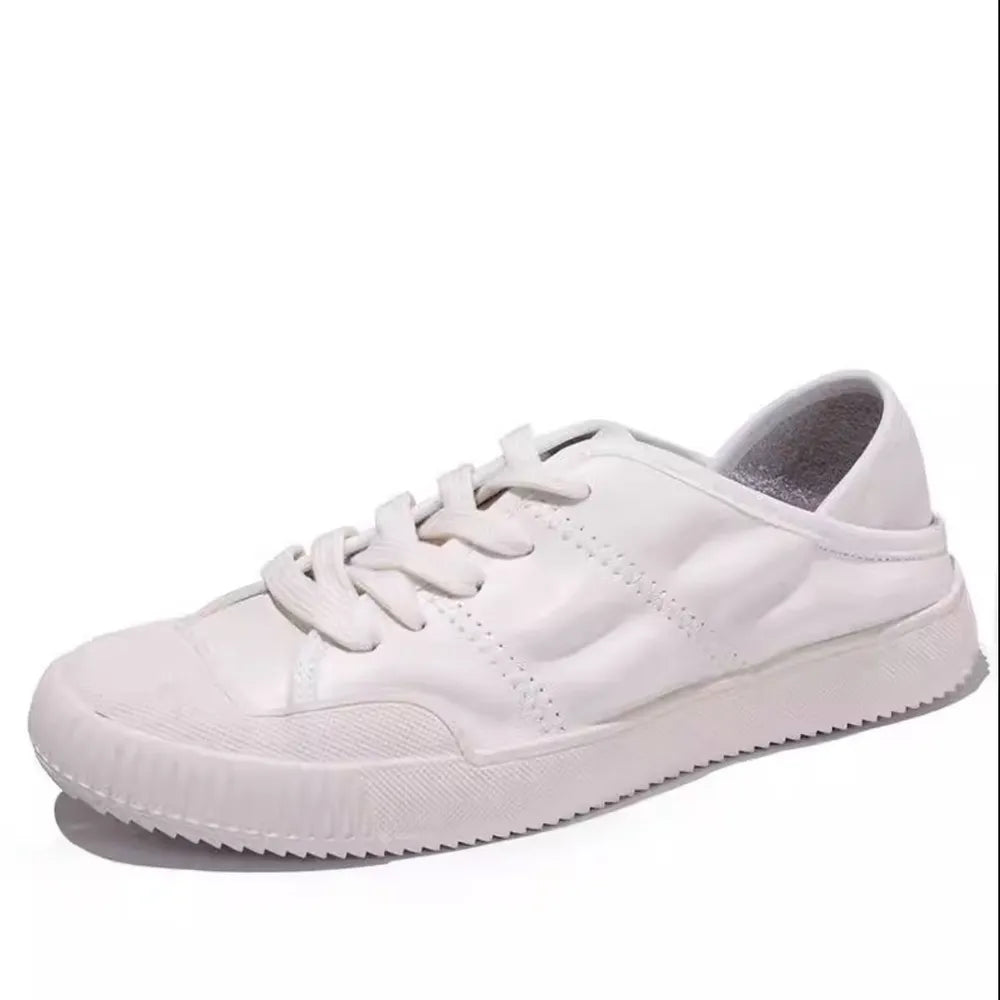 Women's White Lace-Up Sneakers | Sheepskin, Round Toe