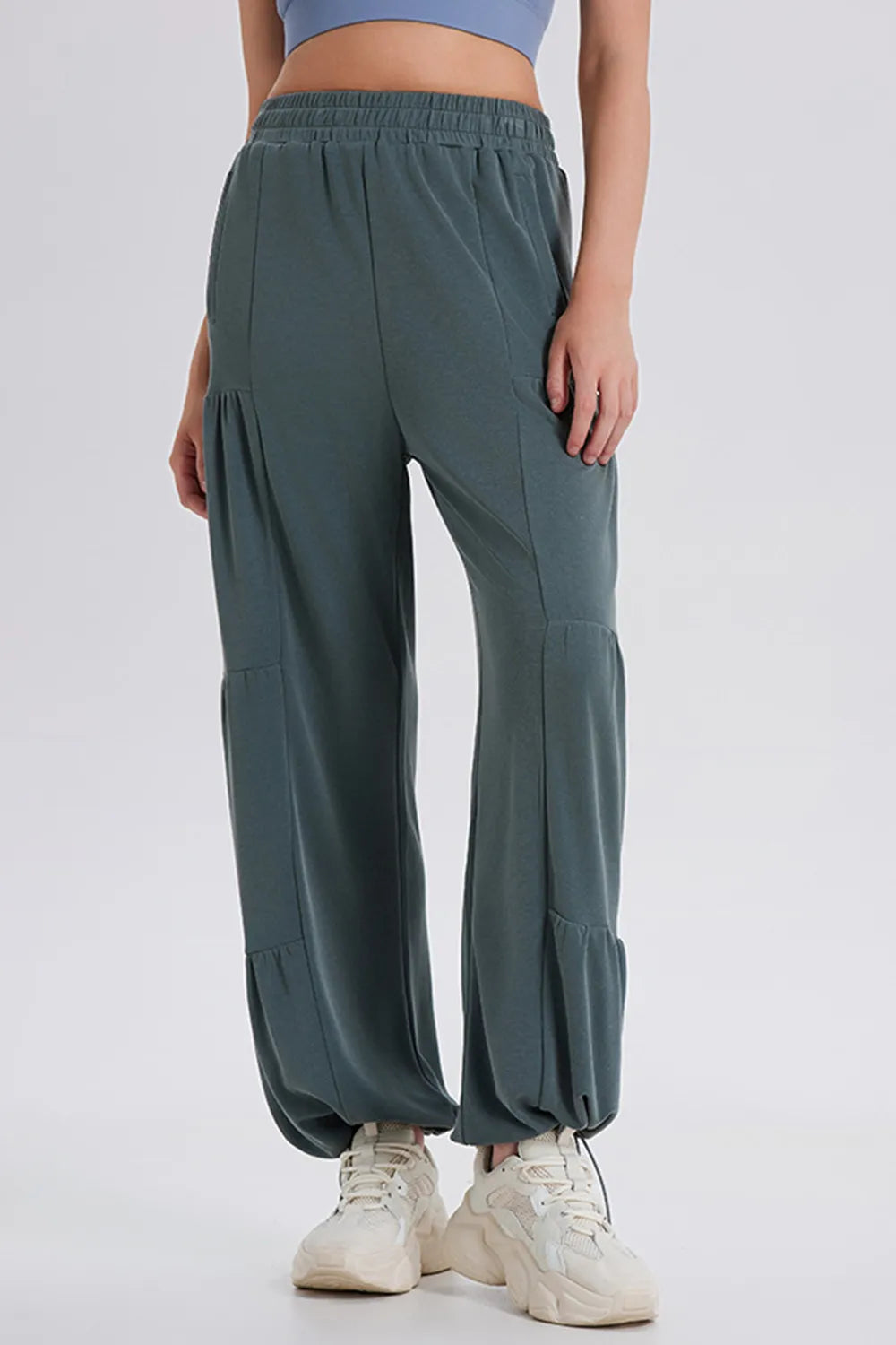 Women's Ruched Drawstring Joggers | Elastic Waist, 5 Colors - Black