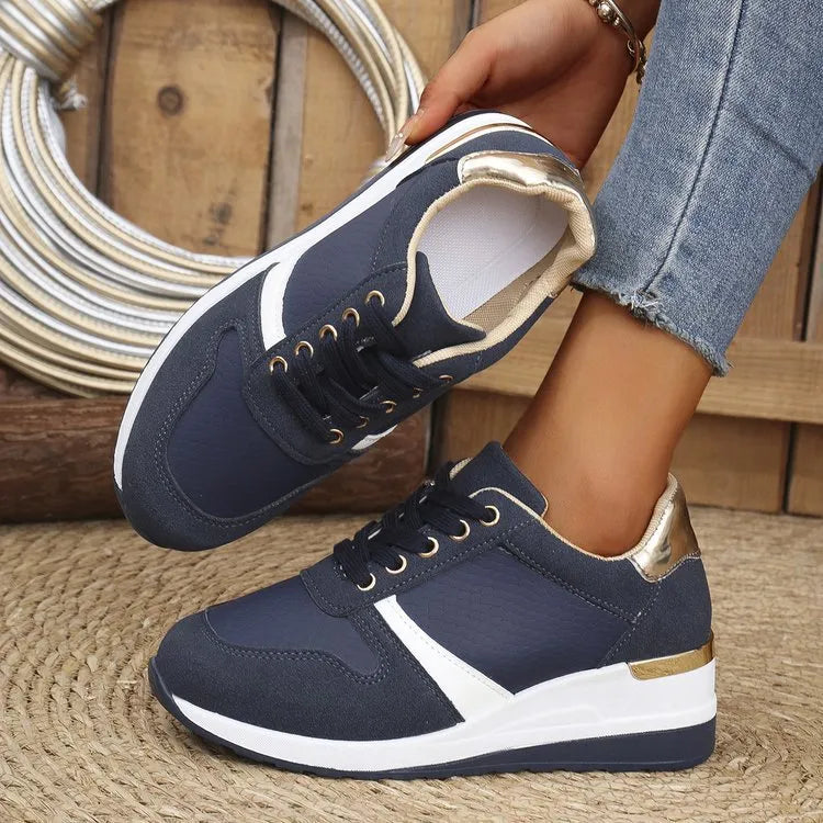 Women's Lace-Up Wedge Sneakers | Mid Heel, PU Upper, 4 Colors