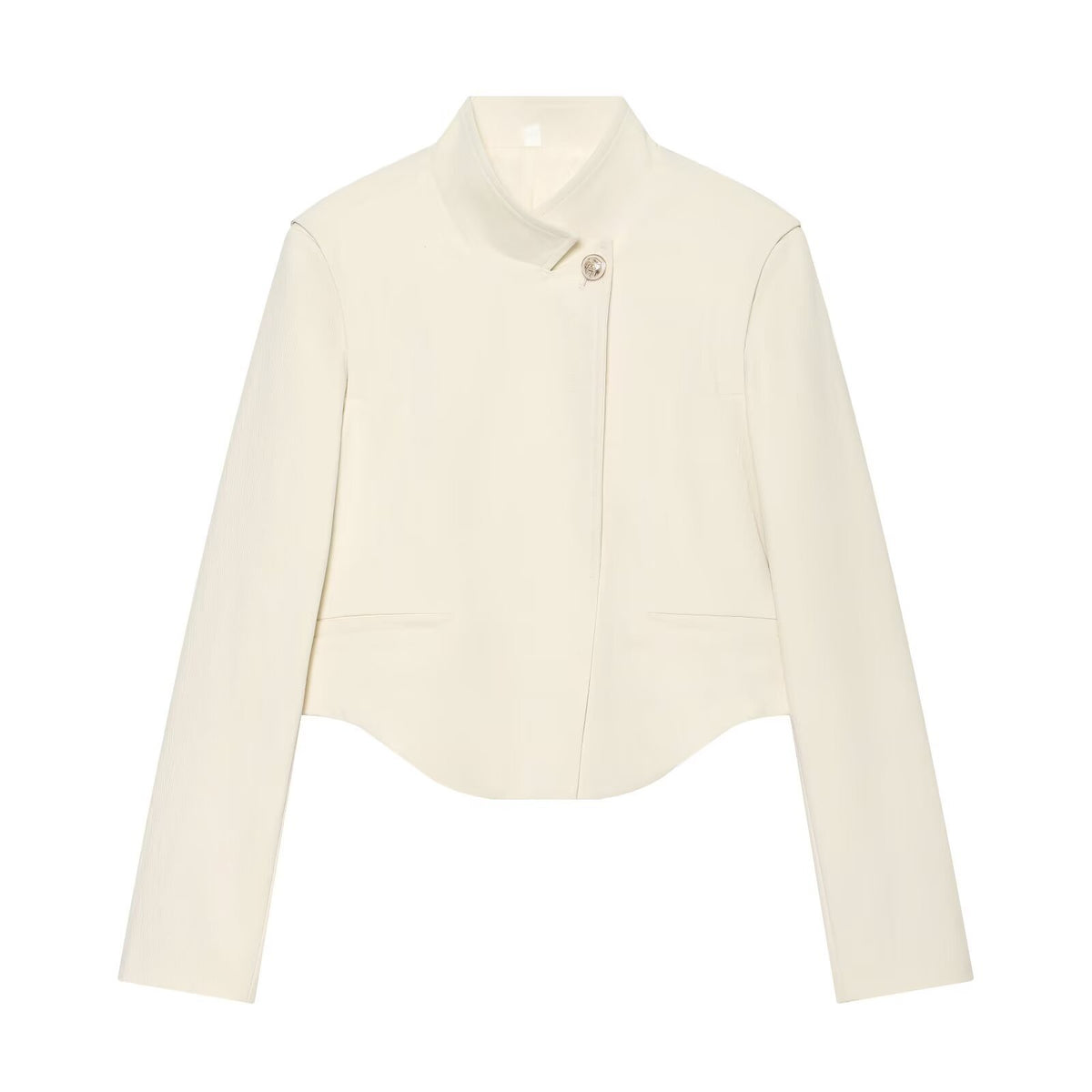 Women's One-Button Suit Jacket | Stand Collar, Beige