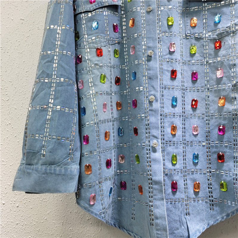 Women's Blue Denim Shirt Jacket | Polo Collar, One Size