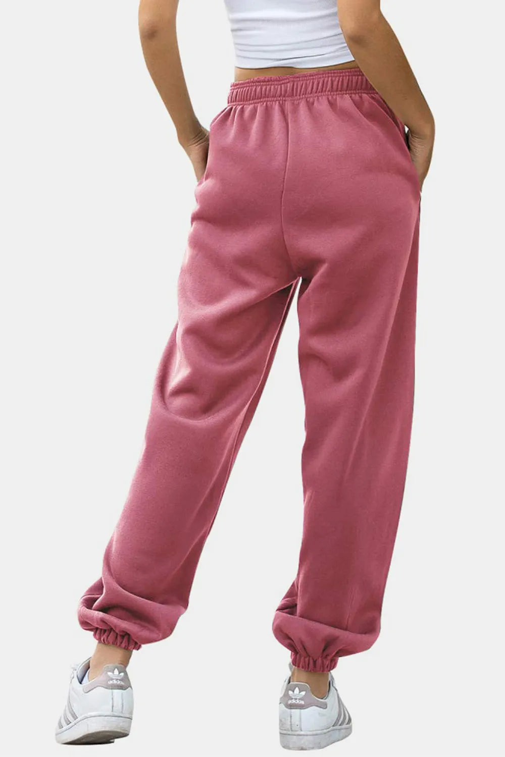 Women's High-Waist Drawstring Joggers | Pockets, Navy/Olive/Pink - Burnt Coral