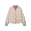 Women's Diamond Pattern Zip Jacket | Stand Collar, Beige & Black - Beige