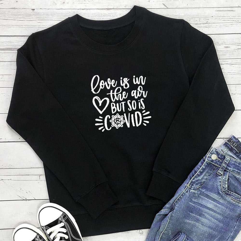 Women's Letter Print Round Neck Hoodie | Cotton Pullover, 7 Colors