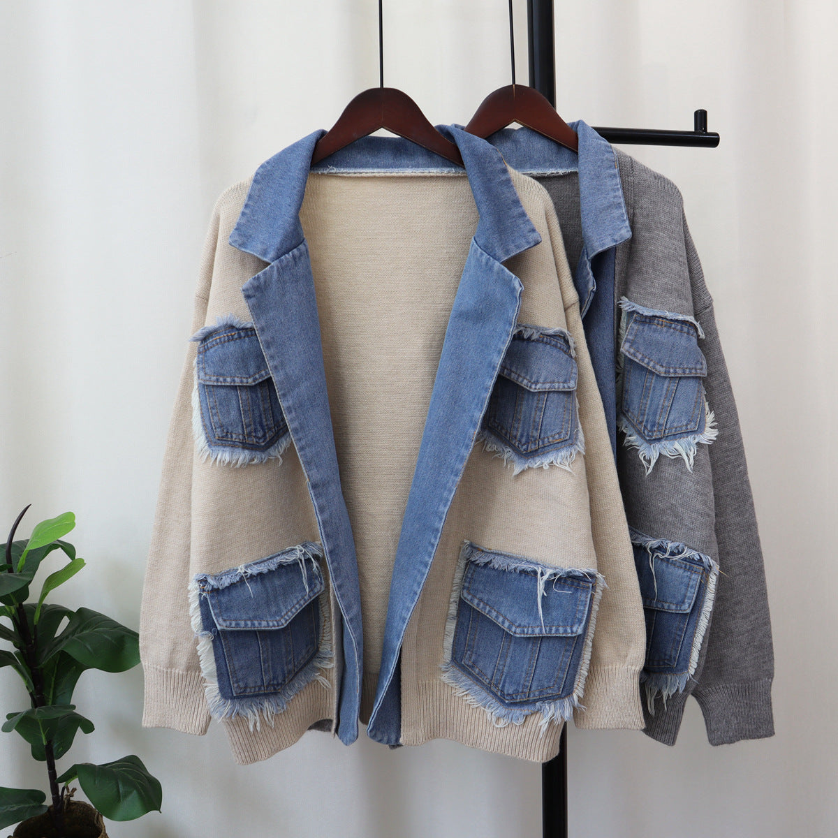 Women's Patchwork Cardigan Sweater | Flip Collar, One Size, 3 Colors