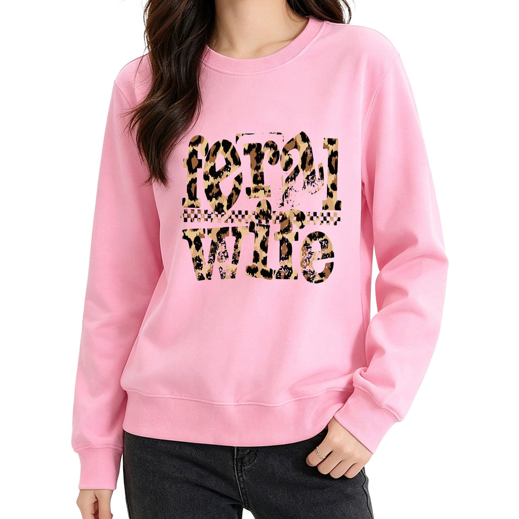 Women's Feral Wife Leopard Print Sweatshirt | Crew Neck, Cotton