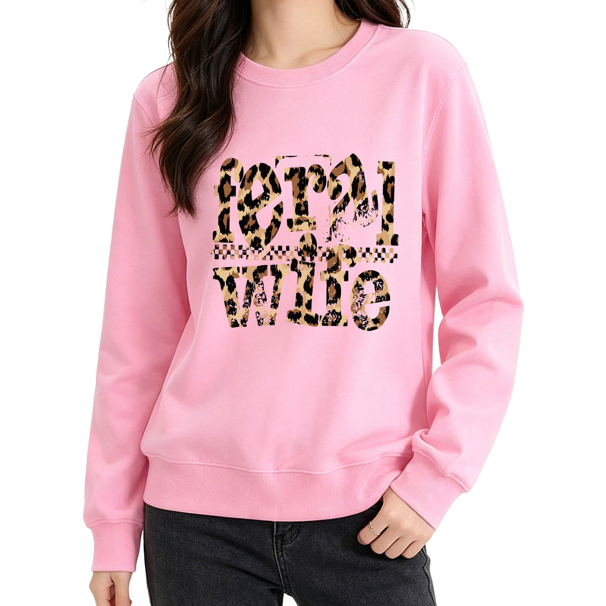 Women's Feral Wife Leopard Print Sweatshirt | Crew Neck, Cotton