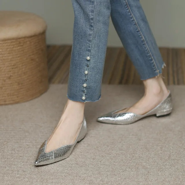 Women's Sheepskin Pointed Toe Low Heels | French Style, 5 Colors