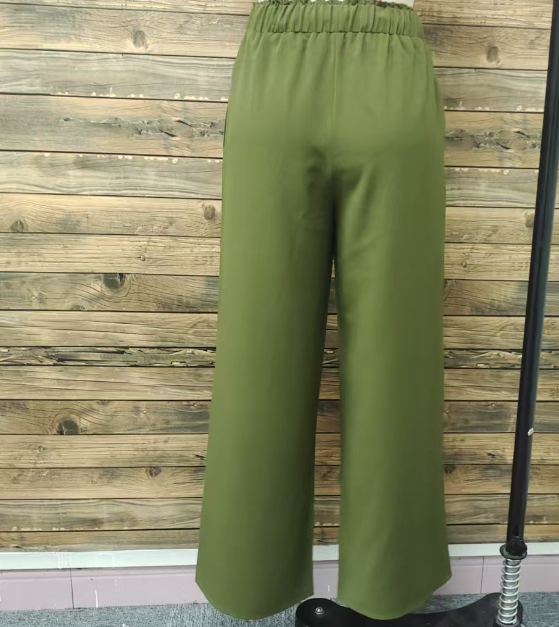 Women's Drawstring Wide Leg Pants in Moss | Opaque Polyester
