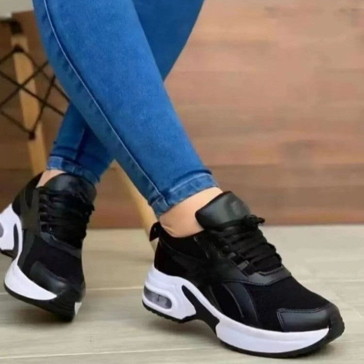 Women's Lace-Up Mesh Sneakers | Low Cut, Mid Heel, Round Toe
