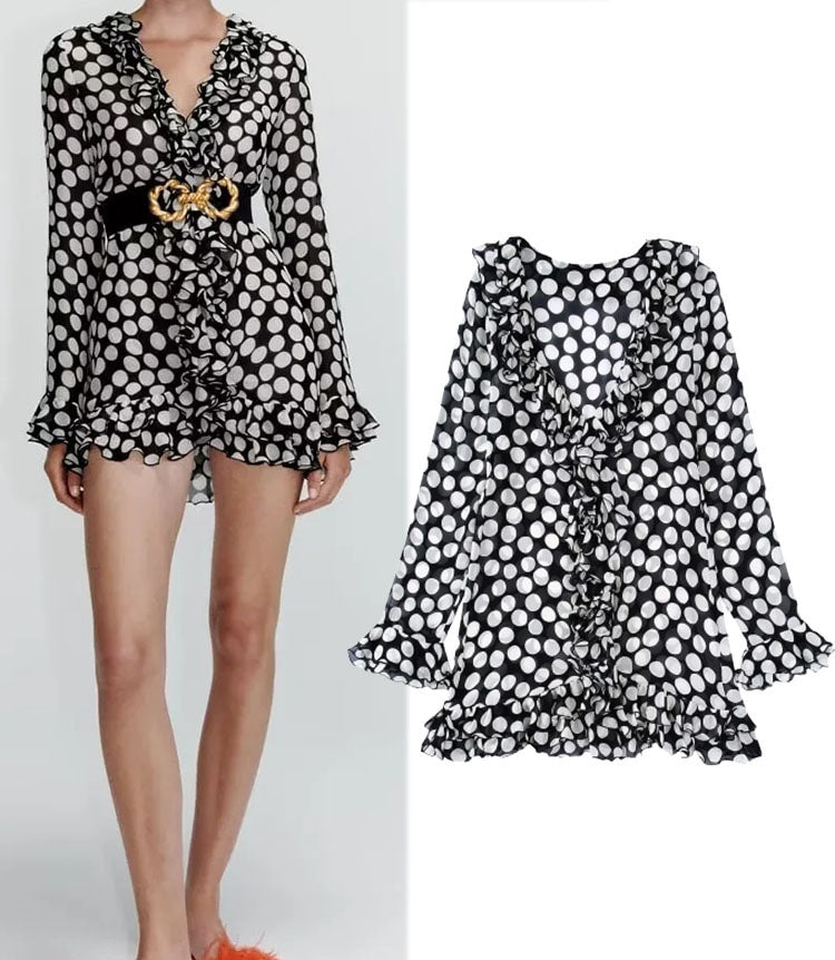 Women's Polka Dot Layered Blouse | Cotton, Long Sleeve, Loose Fit