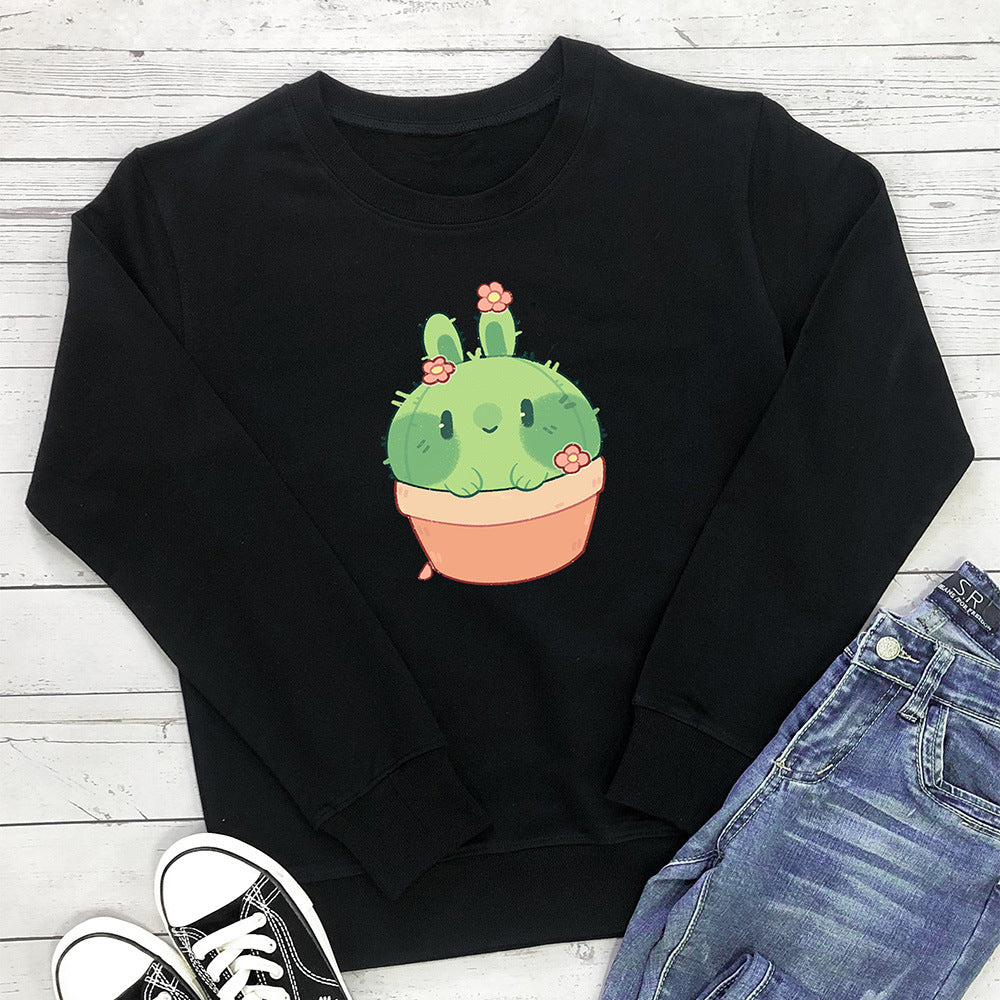 Women's Printed Crew Neck Pullover Hoodie | Cotton, Loose Fit, 8 Colors