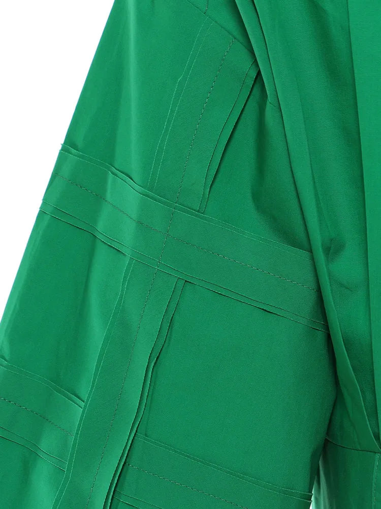 Women's Green Patchwork Short Shirt Top | Cotton, Long Sleeve