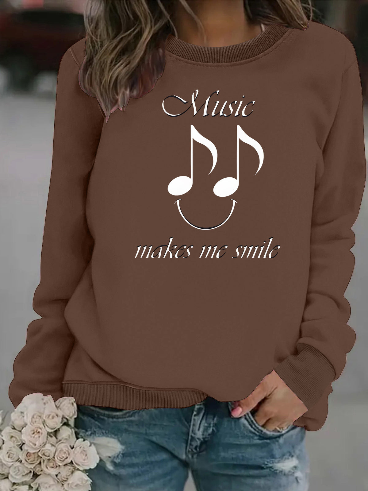Women's Printed Fleece Hoodie | Round Neck, Loose Fit, 7 Colors - Black