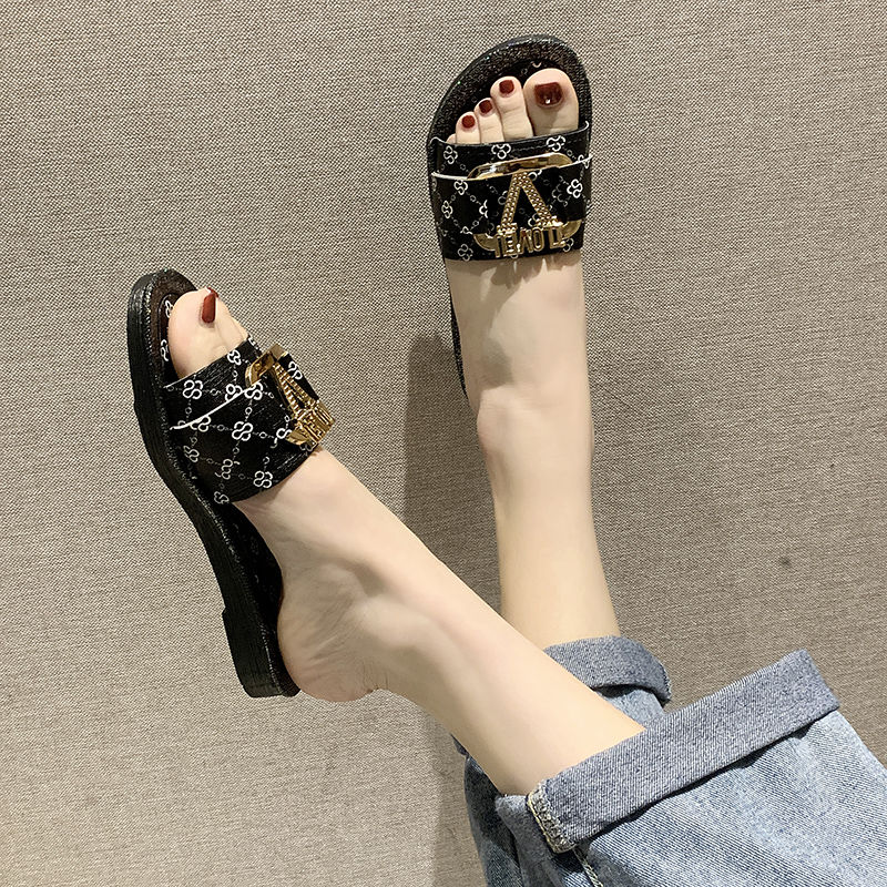 Women's Flat Flip Flop Sandals | Metal Letter Detail, 3 Colors