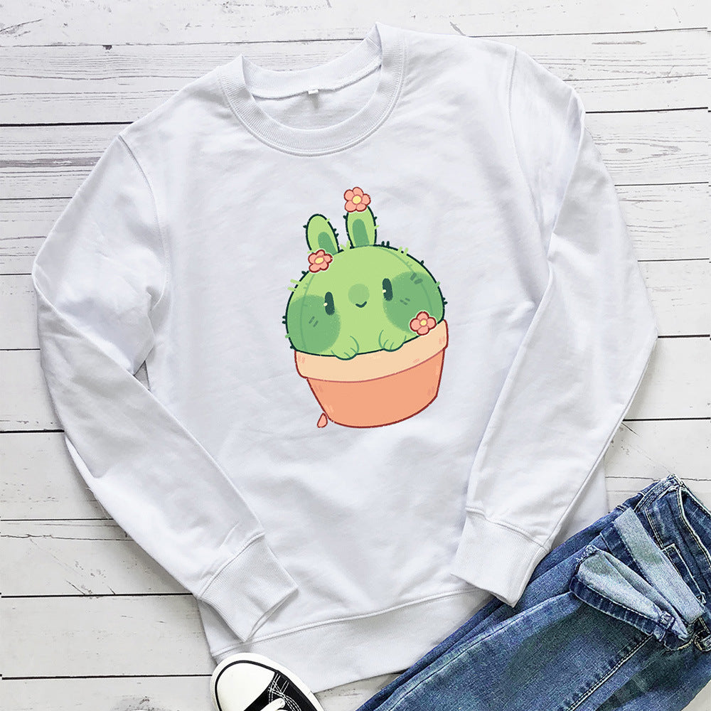Women's Printed Crew Neck Pullover Hoodie | Cotton, Loose Fit, 8 Colors