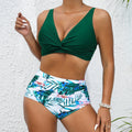 Women's Green Print Two-Piece Swimsuit | Padded, Quick-Dry