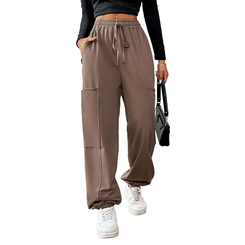 Women's Taupe Tied Joggers | Cotton Blend with Pockets