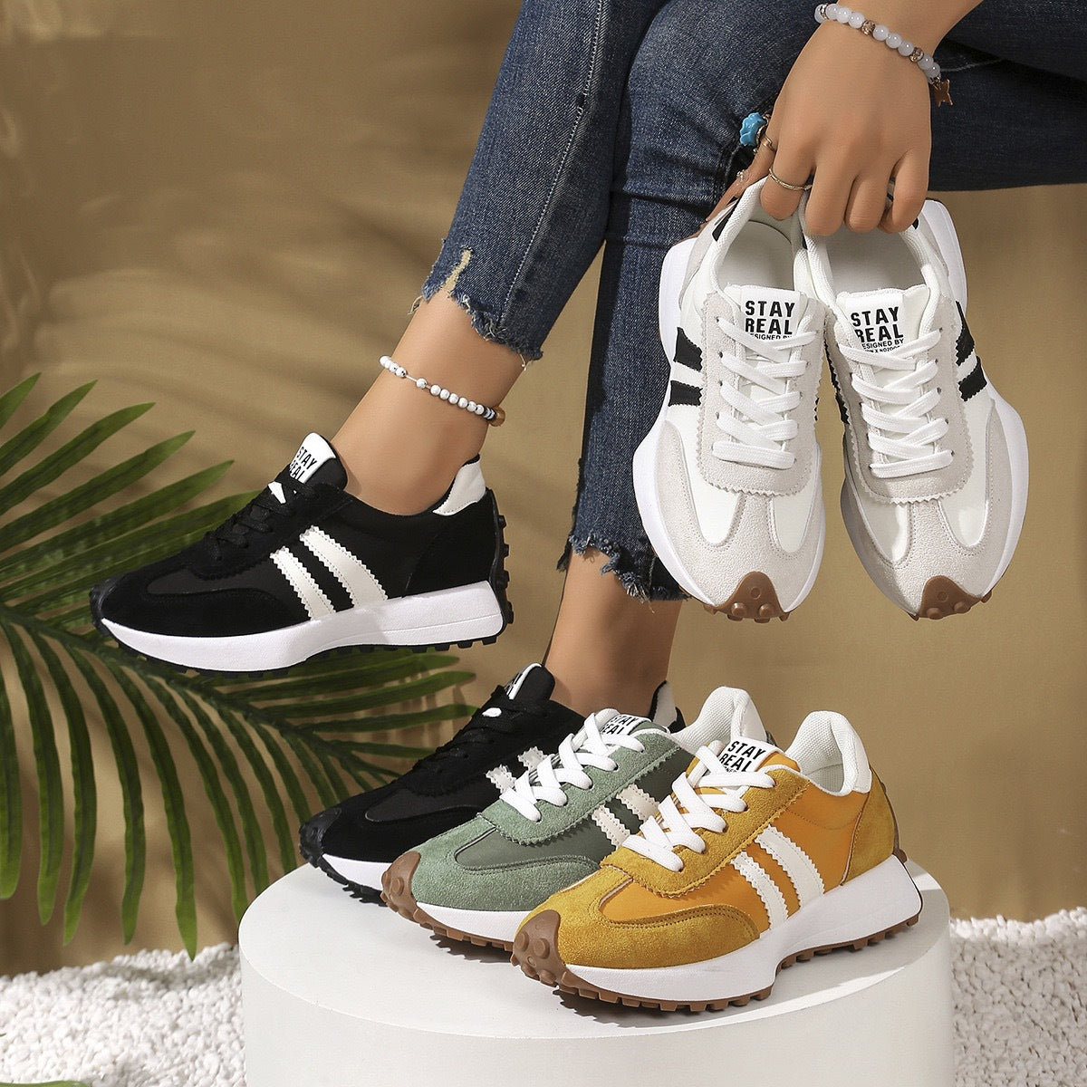 Women's Chunky Sole Sneakers | Microfiber Leather, 5 Colors - White