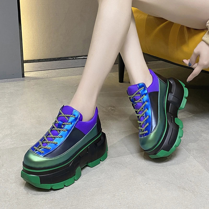 Women's Chunky Lace-Up Sneakers | Thick Sole, Multicolor