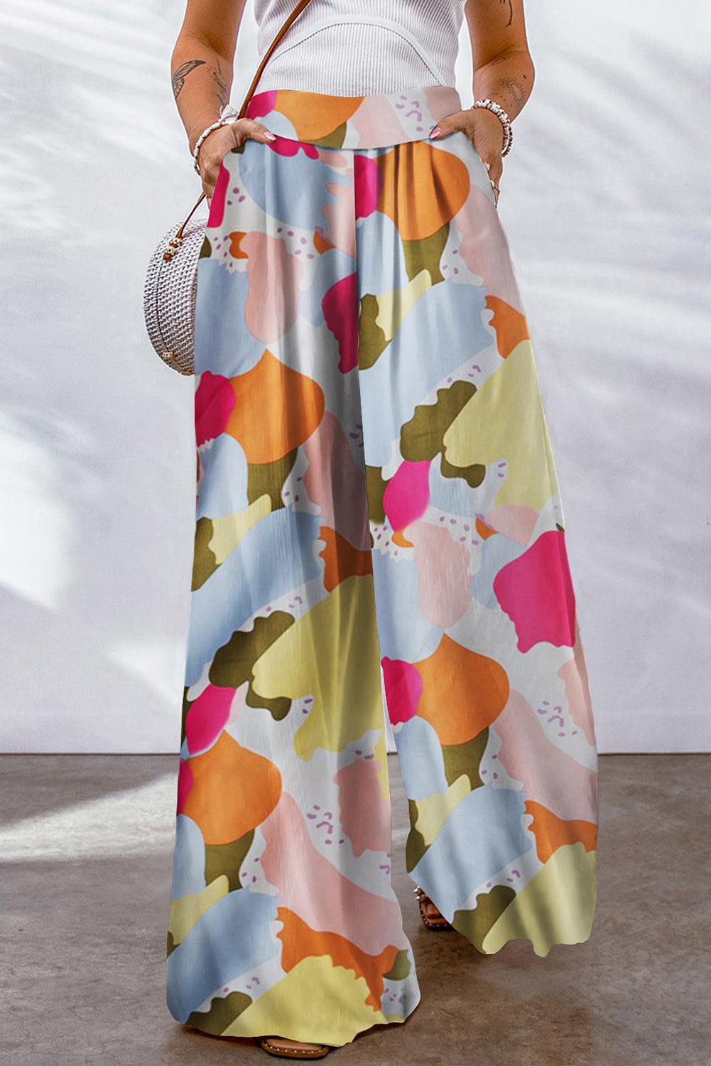 Women's Multicolor Print Flowy Wide-Leg Pants