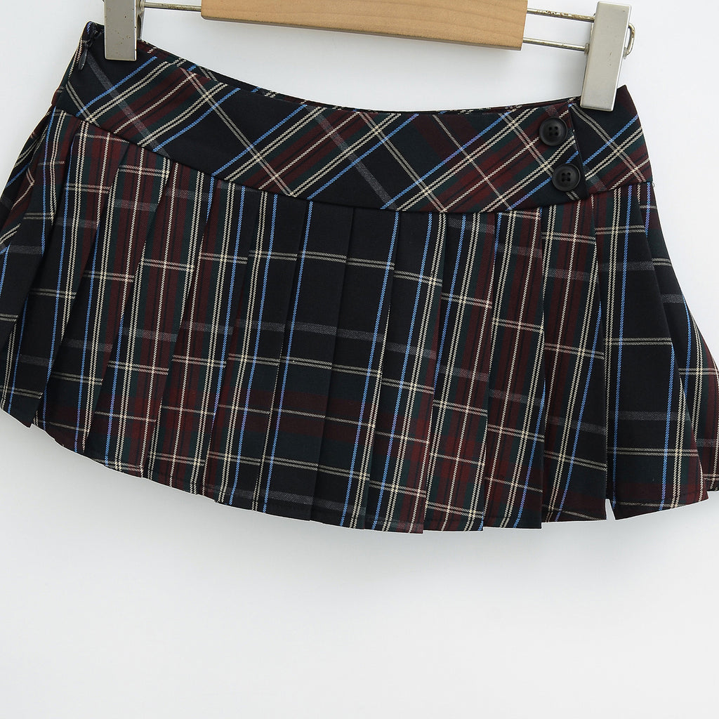 Women's Plaid Pleated Split Mini Skirt | Polyester Spandex