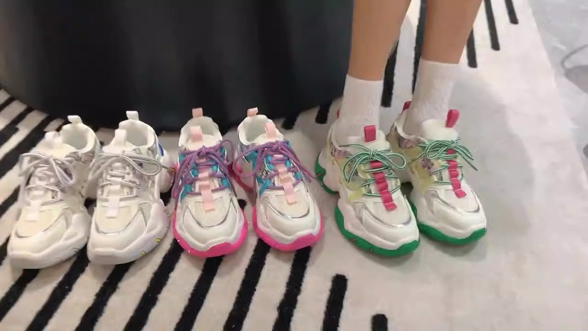 Women's Mesh Chunky Platform Sneakers | Lace-Up, Green or Pink