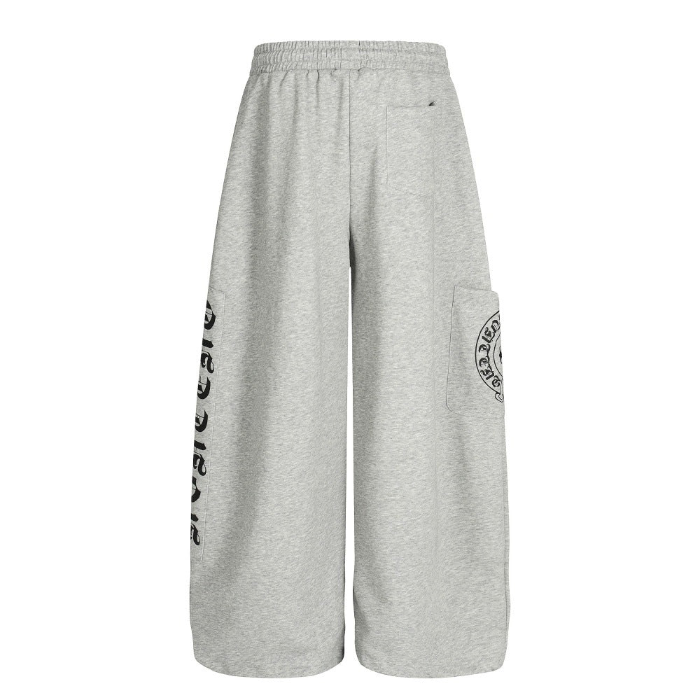Women's Letter Print Wide Leg Pants | Drawstring Waist, Pink & Gray