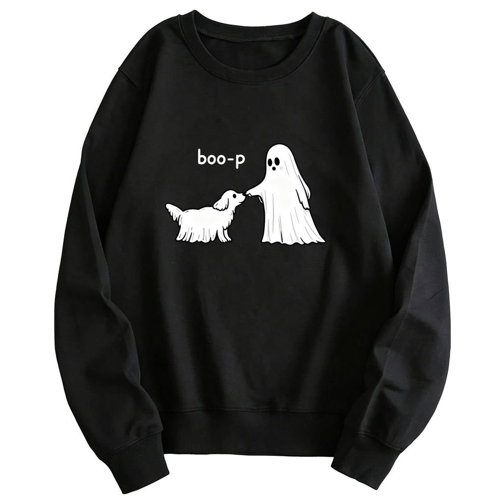 Boo Print Graphic Hoodie | Cotton Blend Street Style