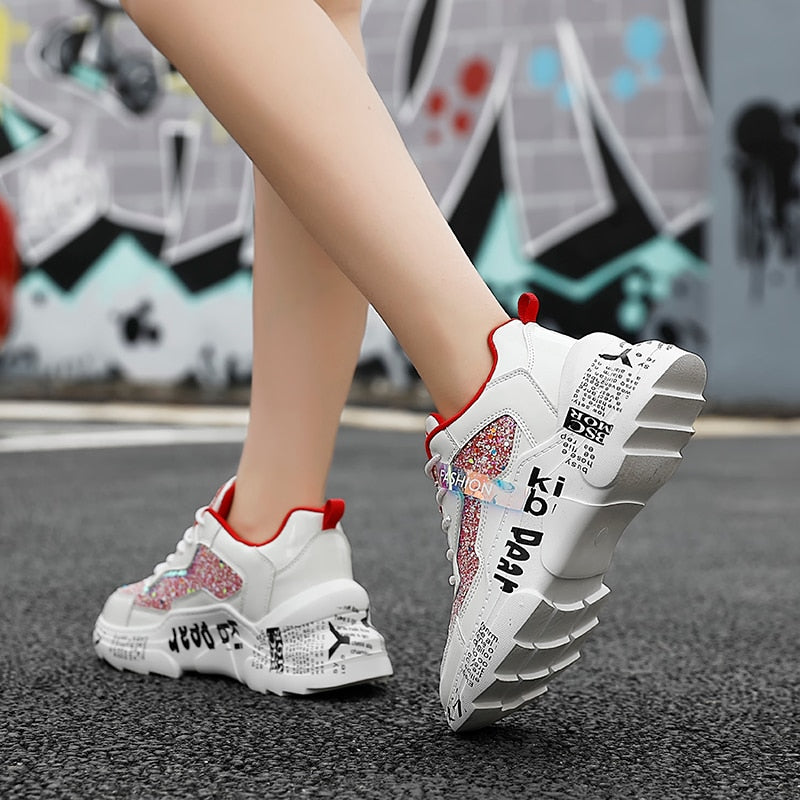 Women's Sequin Chunky Platform Sneakers | Sparkly Dad Shoes