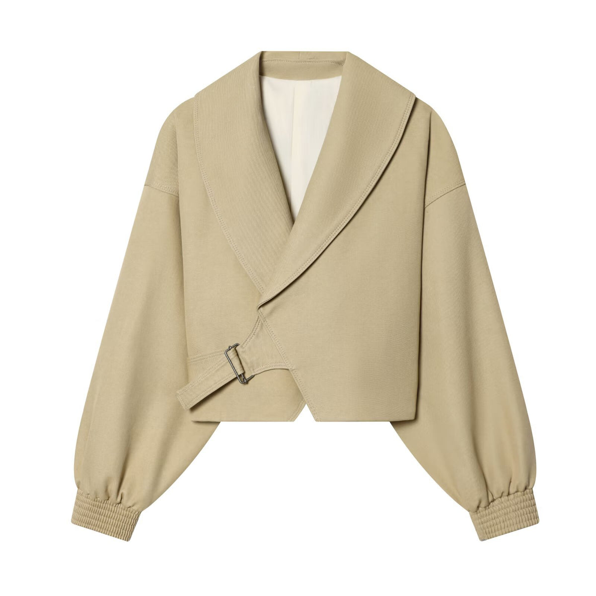 Women's Irregular Buckle Lapel Jacket | Polyester, 3 Colors - Khaki