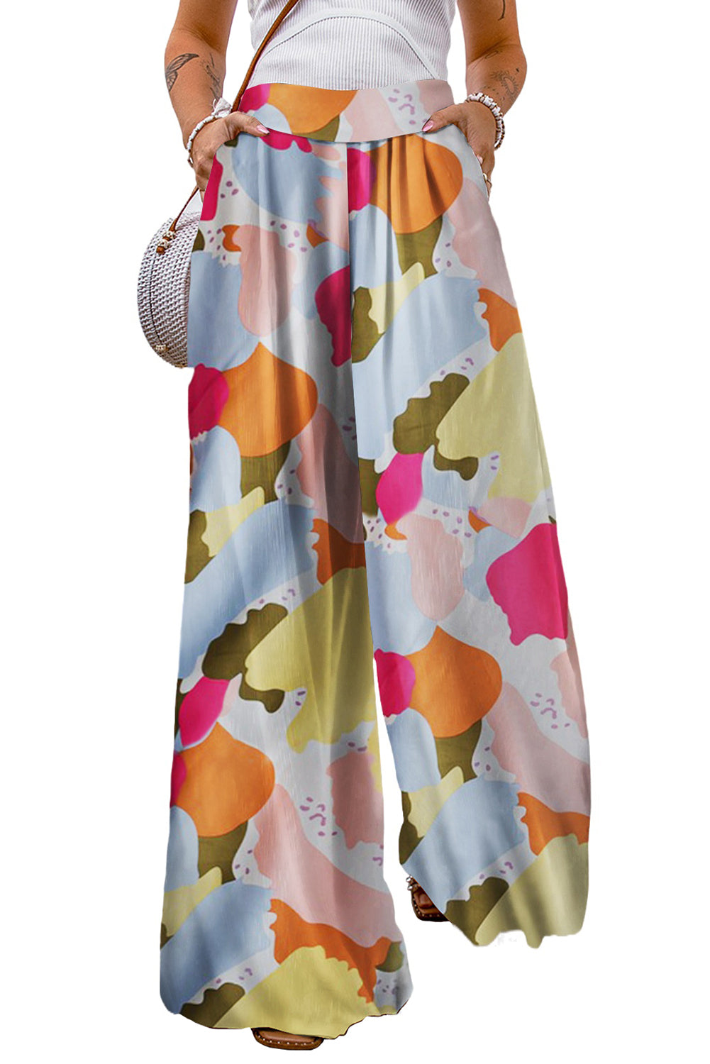 Women's Multicolor Print Flowy Wide-Leg Pants