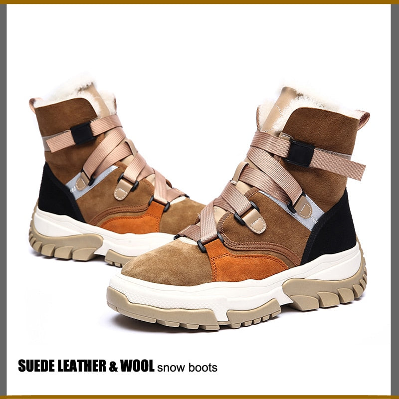 Women's Suede Platform Sneaker Boots | Wool Lining, Camel