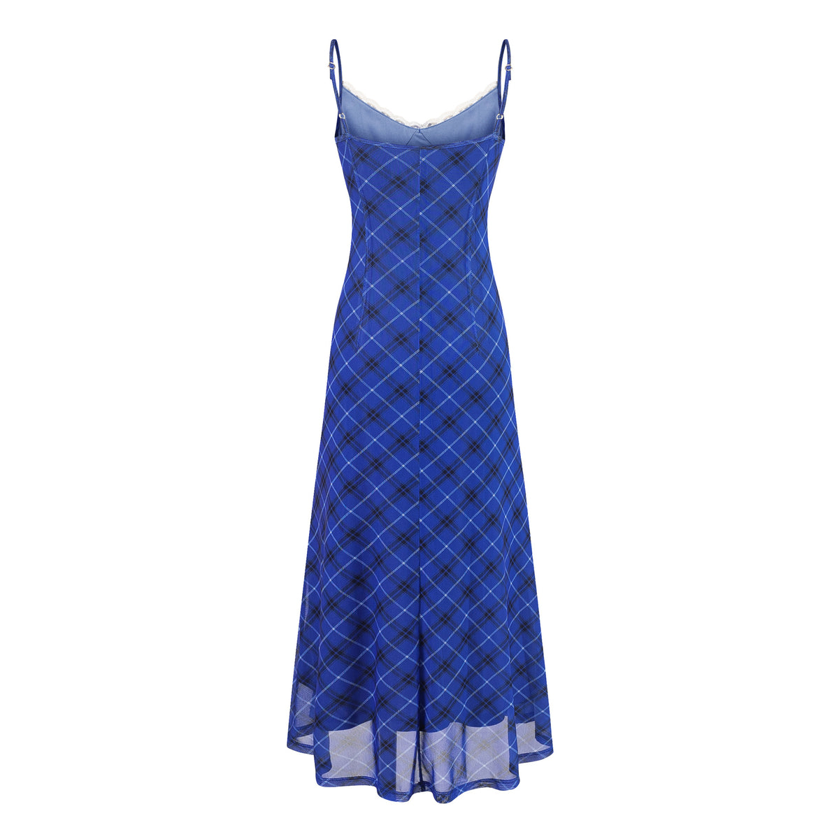 Women's Blue Plaid Strapless Long Dress | Polyester & Spandex