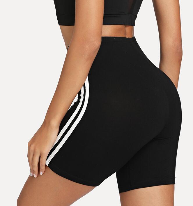 Women's Black Biker Shorts | Contrast Side Stripe, Stretch Rayon