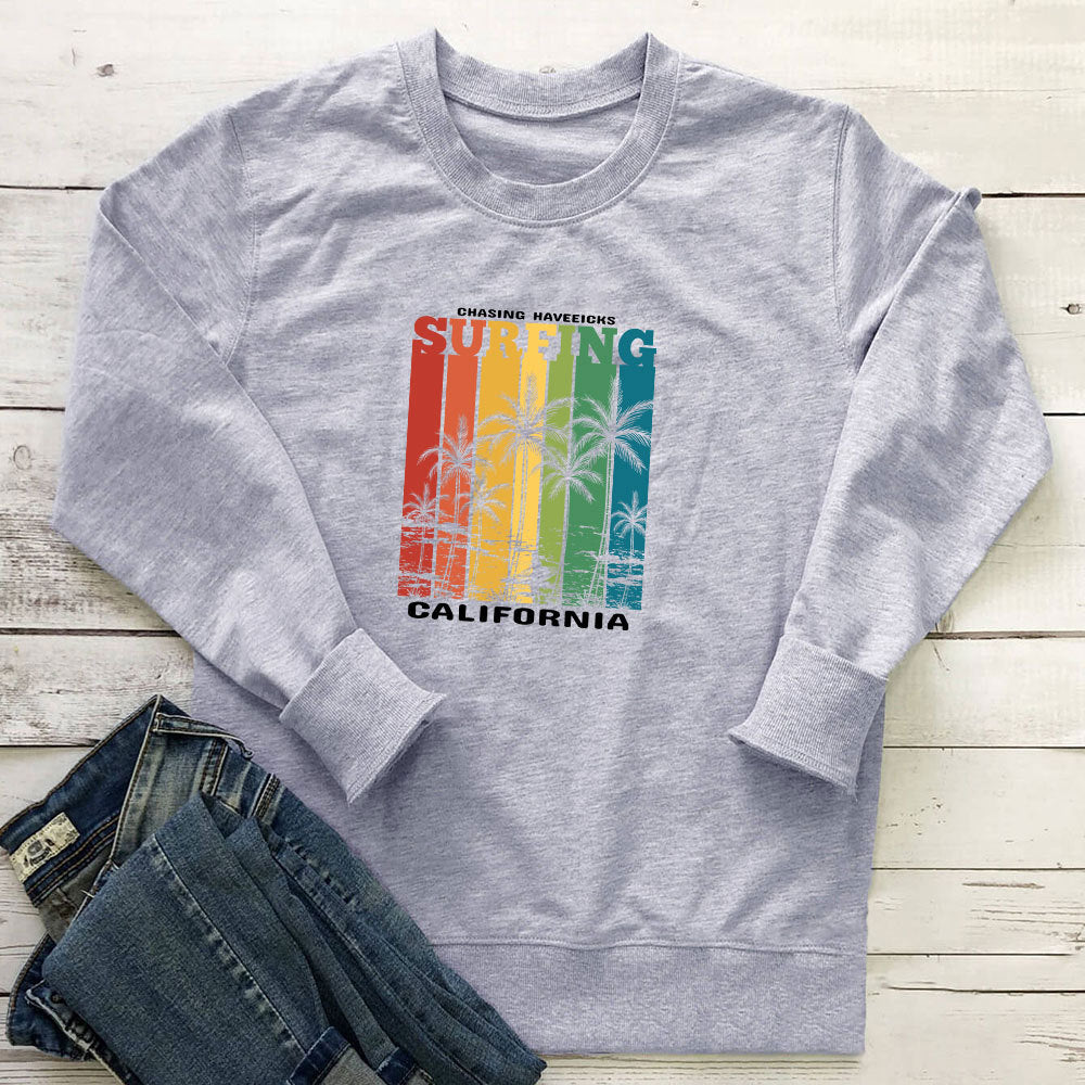 Women's Printed Crewneck Hoodie | Loose Cotton Pullover, 7 Colors