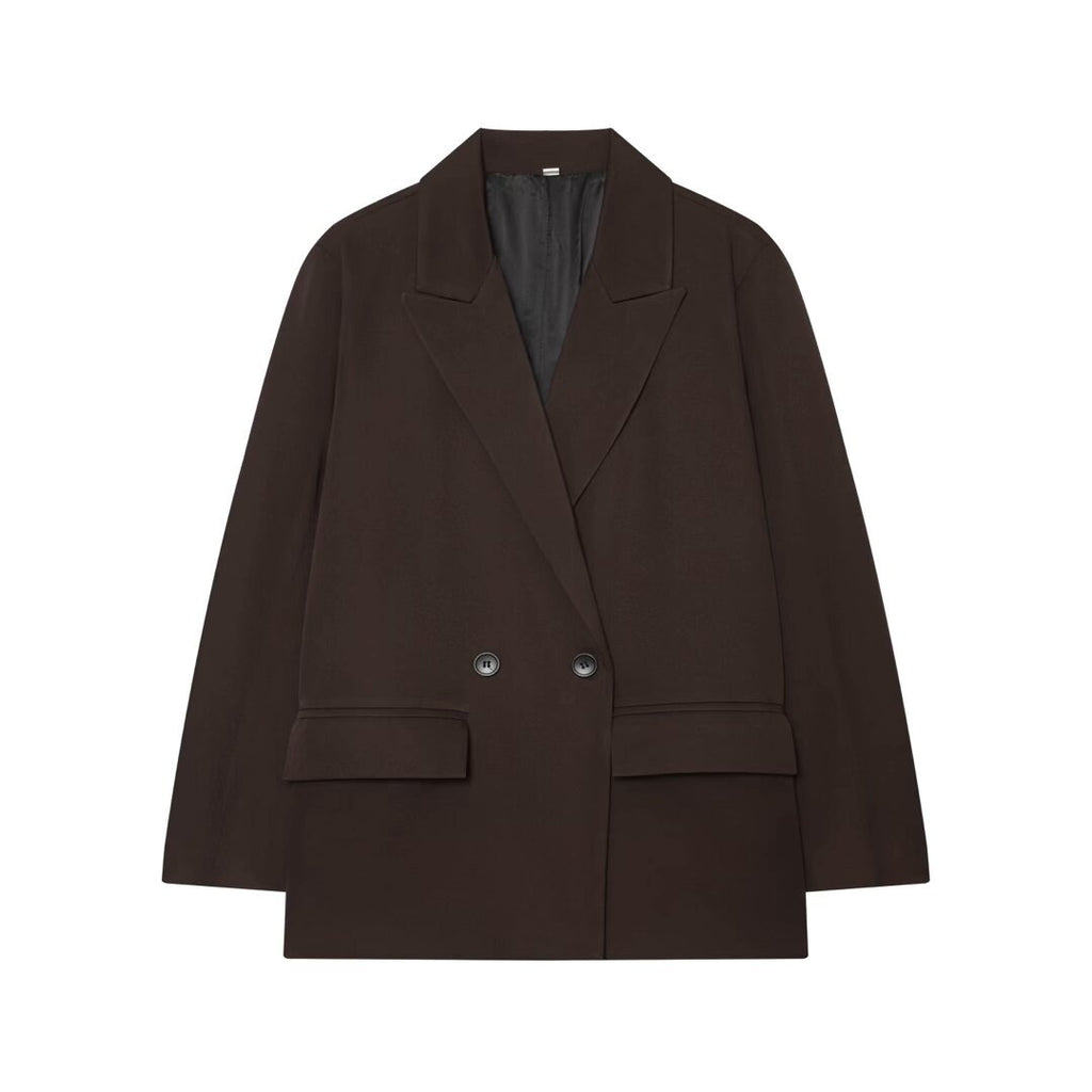 Women's Double-Breasted Suit Jacket | Two Buttons, Black & Brown - Dark Brown
