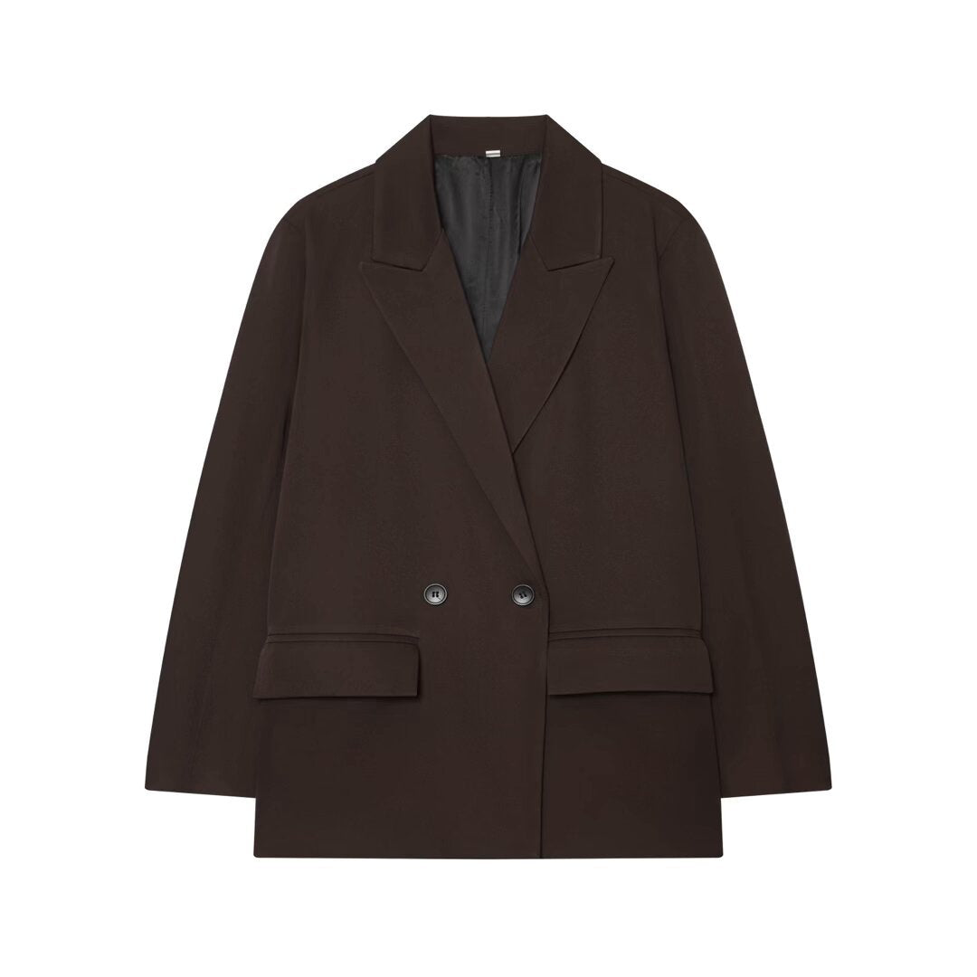 Women's Double-Breasted Suit Jacket | Two Buttons, Black & Brown - Dark Brown