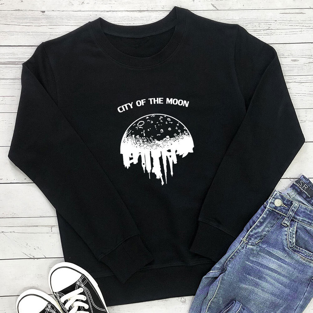 Women's Moon Print Sweatshirt | Cotton, Round Neck, 7 Colors