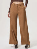 Women's Camel Wide Leg Pants | Buttoned, with Pockets
