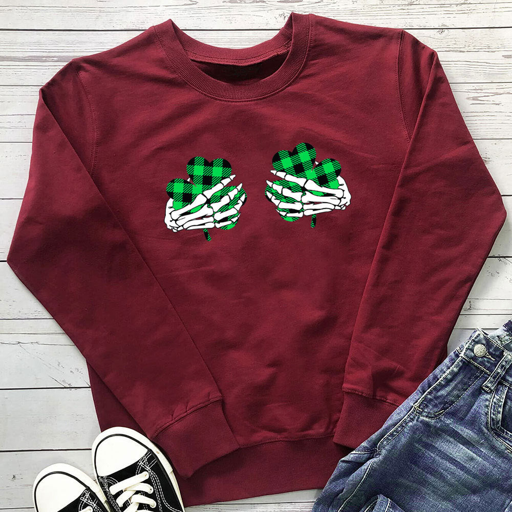 Women's Skeleton Hand Clover Print Hoodie | Cotton, 7 Colors