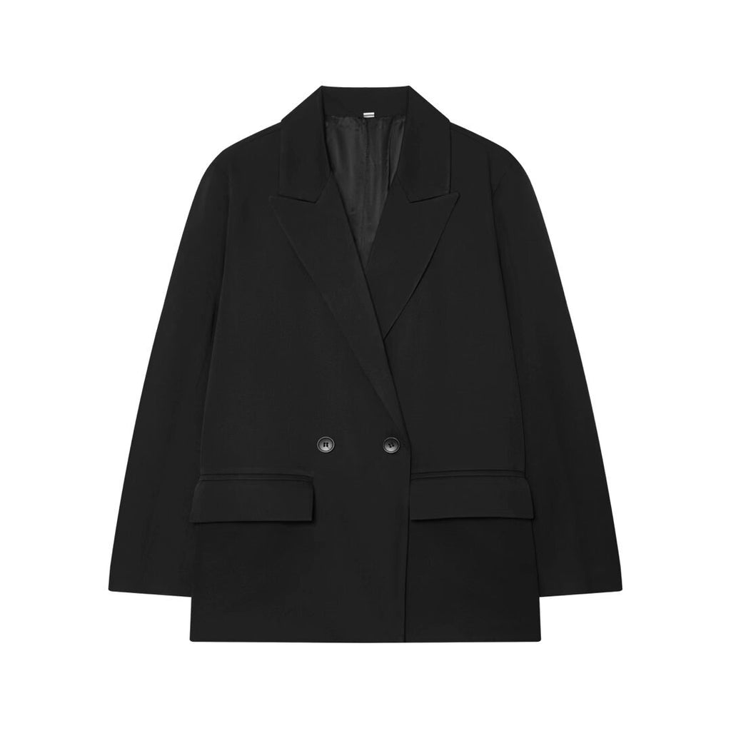 Women's Two-Button Lapel Blazer | Polyester, Black & Dark Brown - Black