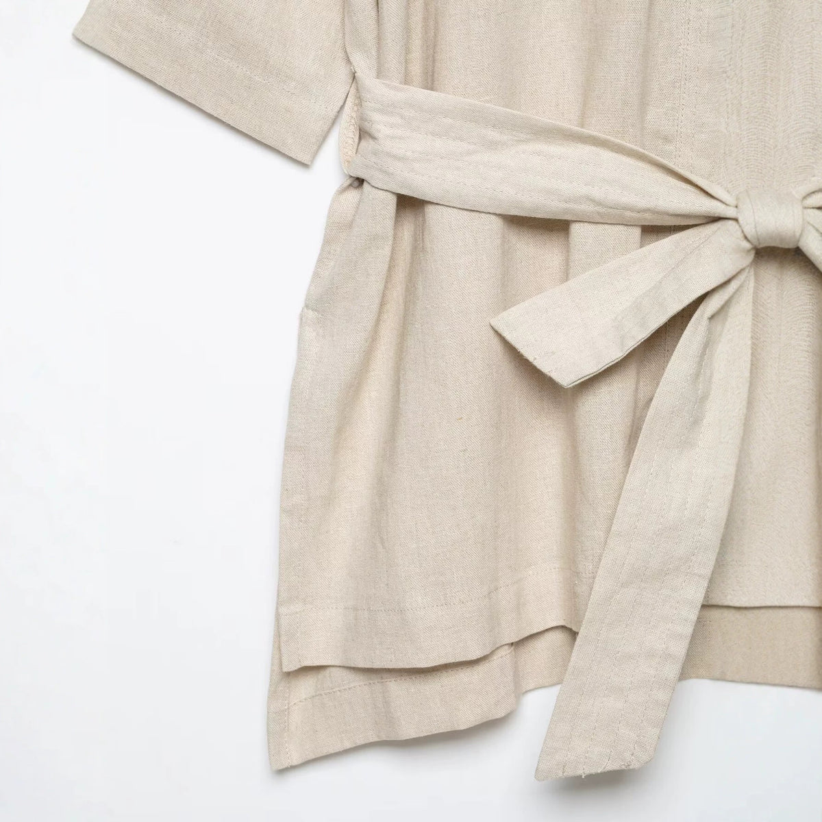 Women's Linen Belted Short Sleeve Jacket | Turn-Down Collar, Beige