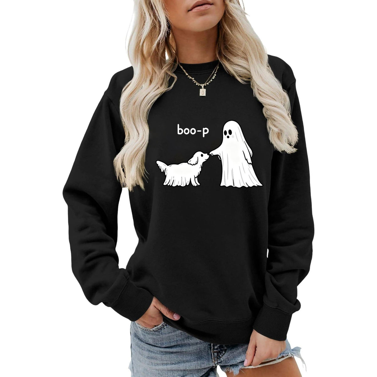 Boo Print Graphic Hoodie | Cotton Blend Street Style