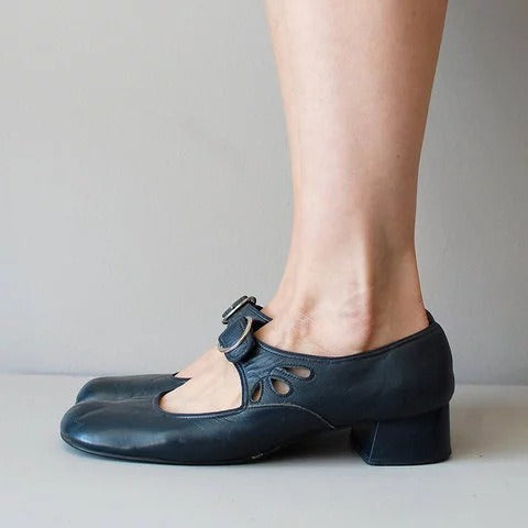 Women's Low Heel Buckle Shoes | Round Toe, PU Upper, 4 Colors