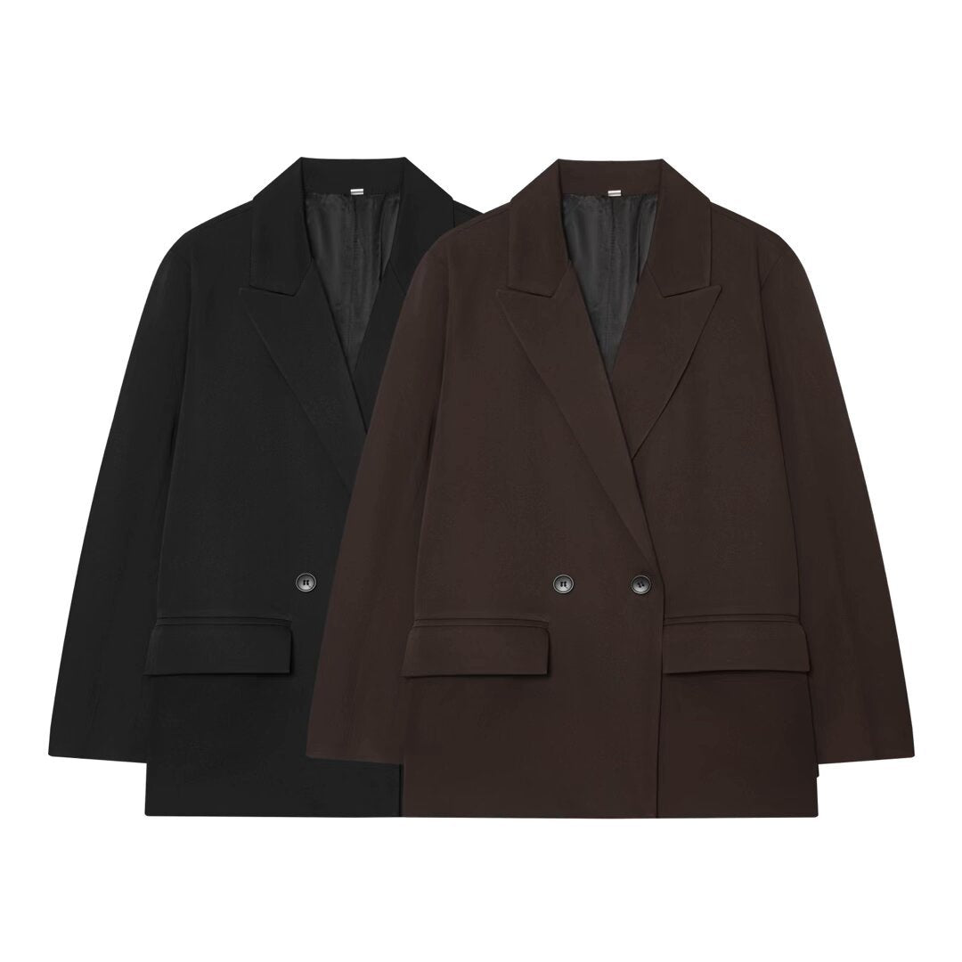 Women's Double-Breasted Suit Jacket | Two Buttons, Black & Brown
