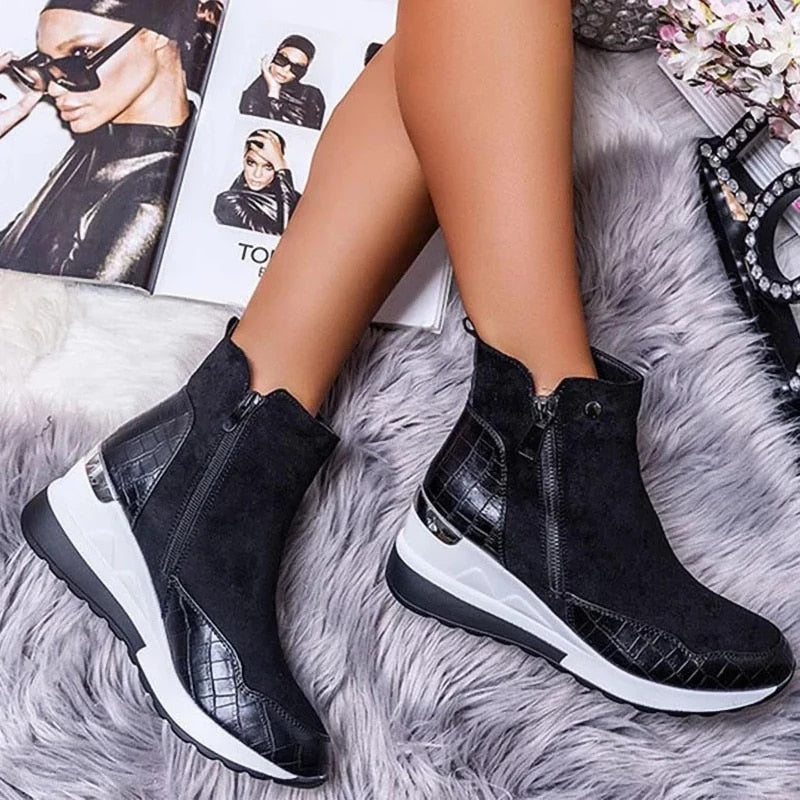 Women's High Top Platform Wedge Sneakers | Zipper, 4 Colors